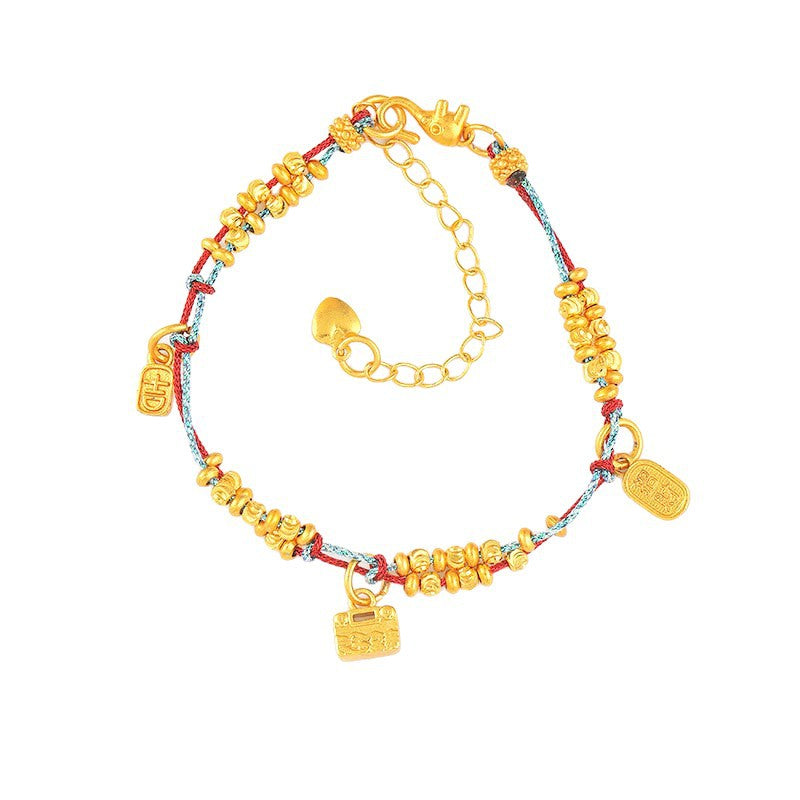 Red Rope Bracelet with Gold-Plated "Fu" Lock – StartGoodLuck