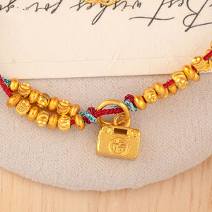Gold-Plated "Fu" Lock Red Rope Bracelet for Love & Luck