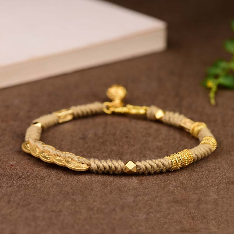 Red String 18k Gold Hand-woven Ethnic Style Love and Luck Bracelet