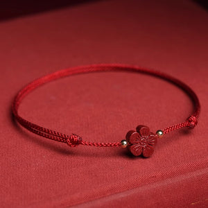 Red String 4 Leaf Clove Cinnabar Focus and Wisdom Bracelet 