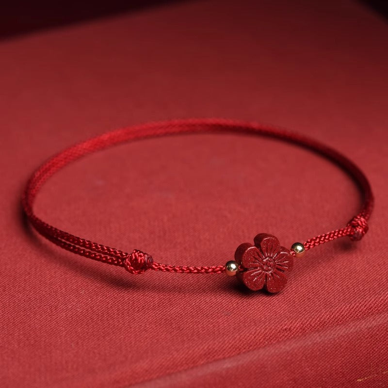 Red String 4 Leaf Clove Cinnabar Focus and Wisdom Bracelet 