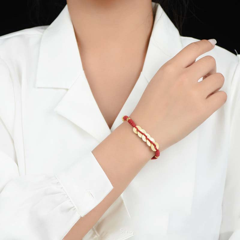 Red String Bracelet with gold pendant for luck and romance