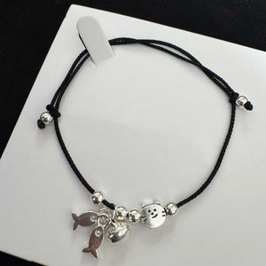 Red String Cute Cat & Fish Silver Bead Love and Luck Bracelet