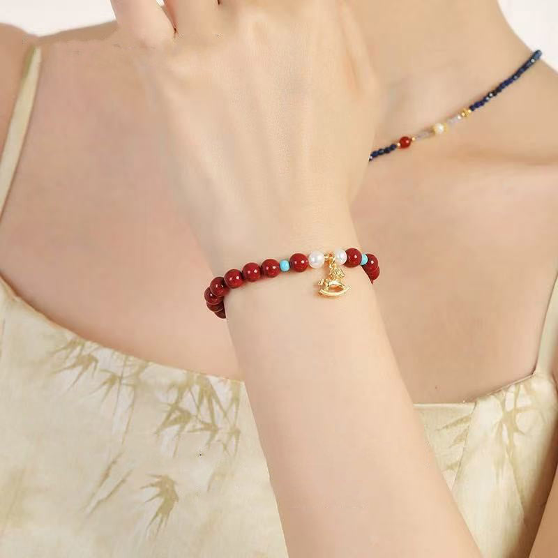 Red String Gold Plated Leaping Horse Cinnabar Bracelet for Women