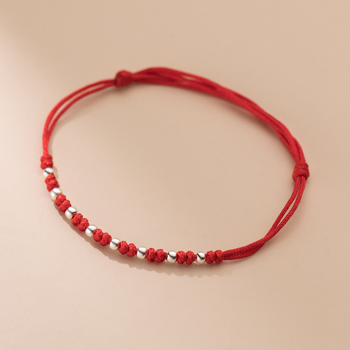 Red String Hand Woven 925 Silver 8 Light Beads Love and Luck Bracelet