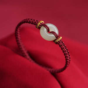 Red String Hetian Jade Safety Buckle Peace and Tranquility Bracelet  