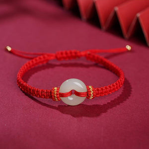 Red String Hetian Jade Safety Buckle Peace and Tranquility Bracelet  