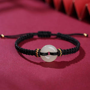 Red String Hetian Jade Safety Buckle Peace and Tranquility Bracelet  