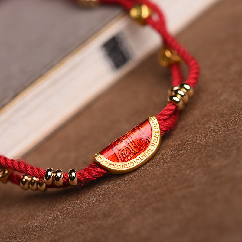 Red String Protection Bracelet with Gold Cinnabar 