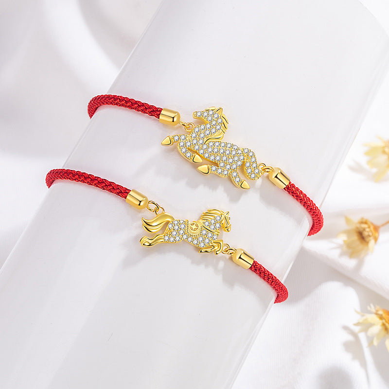 Red String S925 Sterling Silver Horse Year Courage and Strength Bracelet