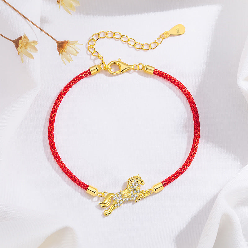 Red String S925 Sterling Silver Horse Year Courage and Strength Bracelet