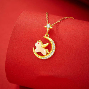 S925 Silver Jade Dream-themed Star and Moon Horse Balance and Harmony Earrings