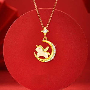 S925 Silver Jade Dream-themed Star and Moon Horse Balance and Harmony Earrings