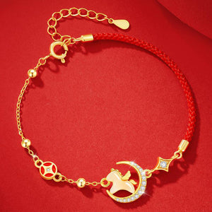 S925 Silver Red Rope Jade Dreaming of Horses Love and Luck Bracelet