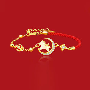 S925 Silver Red Rope Jade Dreaming of Horses Love and Luck Bracelet