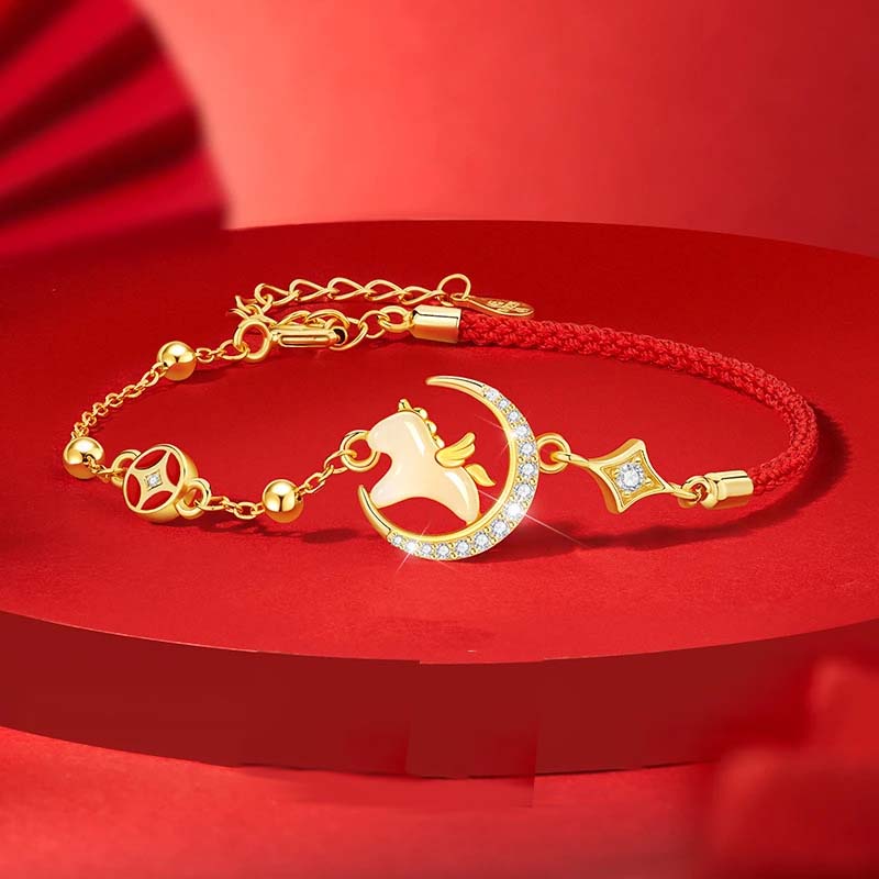 S925 Silver Red Rope Jade Dreaming of Horses Love and Luck Bracelet