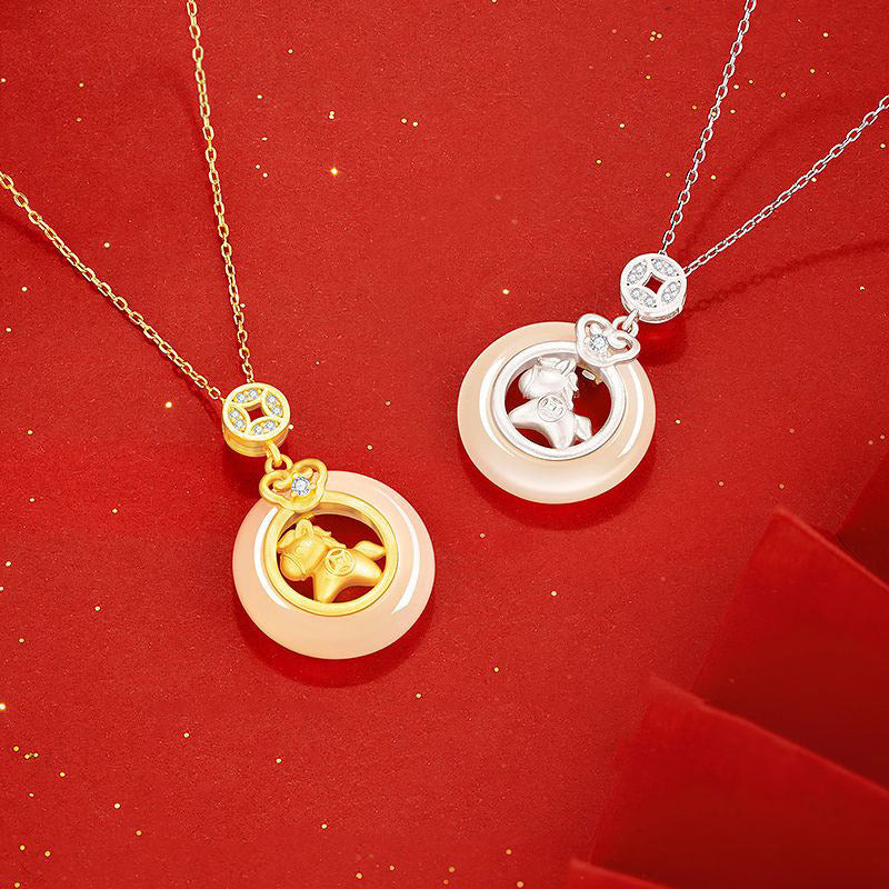 S925 Sterling Silver Jade Safety Buckle Balance and Harmony Necklace