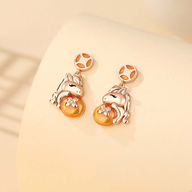 S925 Sterling Silver Year Of Horse Earrings for Women Bring Love and Luck