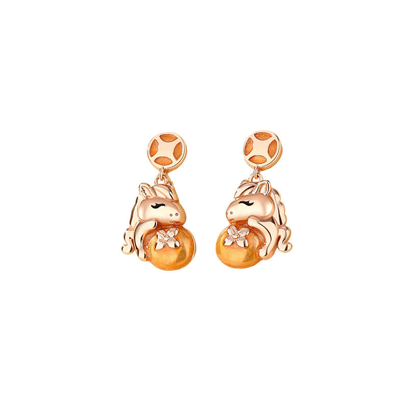 S925 Sterling Silver Year Of Horse Earrings for Women Bring Love and Luck