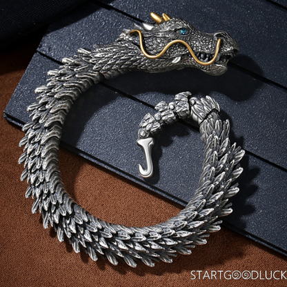 Silver-plated Dragon Bracelet —Vintage Style, Detailed Dragon Design. Unique Gothic Bangle, Perfect for Punk & Streetwear Looks