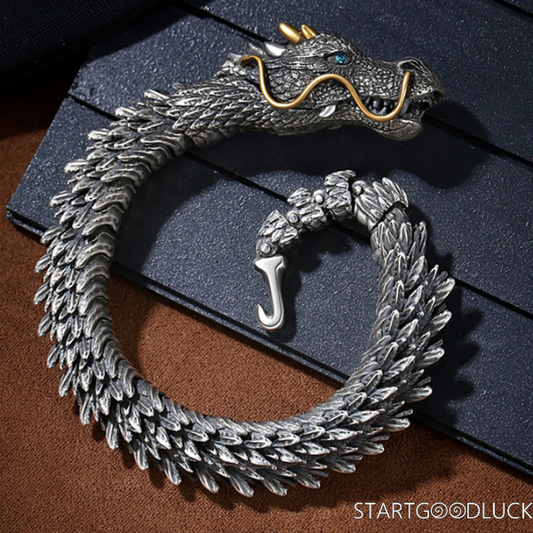 Silver-plated Dragon Bracelet —Vintage Style, Detailed Dragon Design. Unique Gothic Bangle, Perfect for Punk & Streetwear Looks