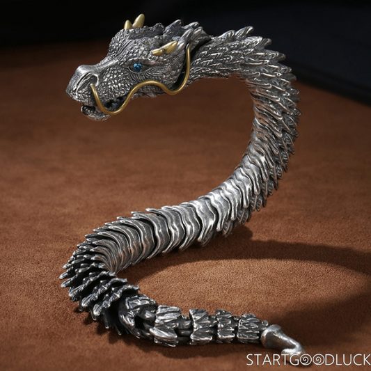 Silver-plated Dragon Bracelet —Vintage Style, Detailed Dragon Design. Unique Gothic Bangle, Perfect for Punk & Streetwear Looks