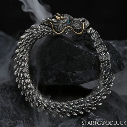 Silver-plated Dragon Bracelet —Vintage Style, Detailed Dragon Design. Unique Gothic Bangle, Perfect for Punk & Streetwear Looks