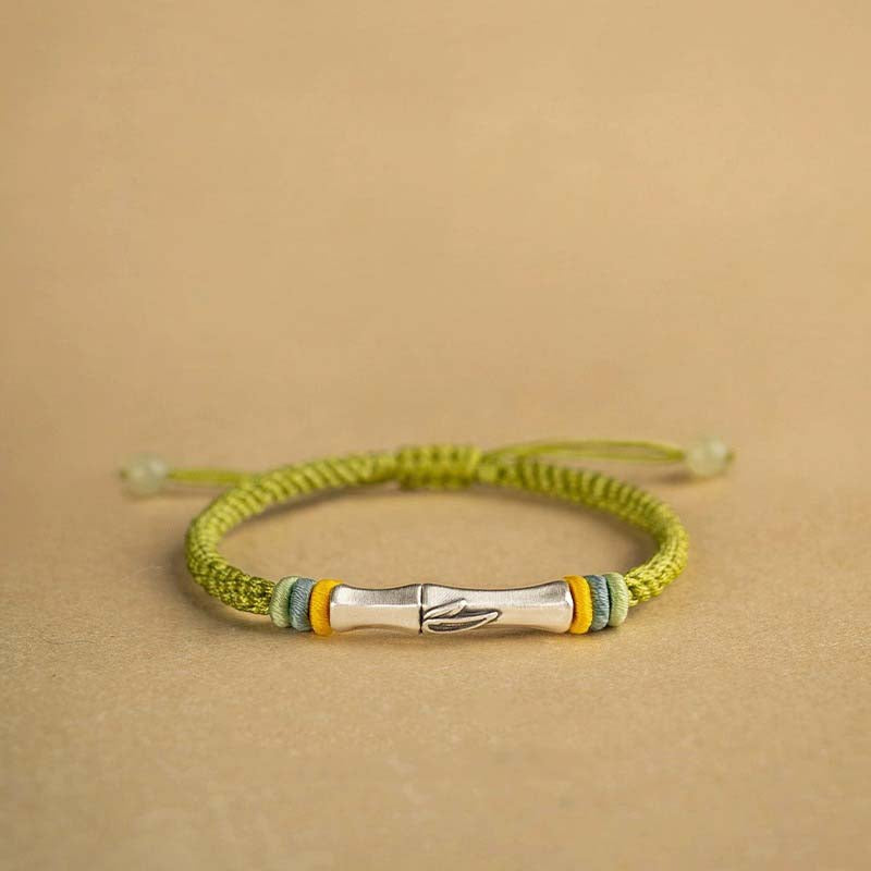 Silver Bamboo Bracelet with Green String