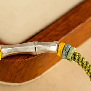 Silver Bamboo Bracelet with Green String – StartGoodLuck