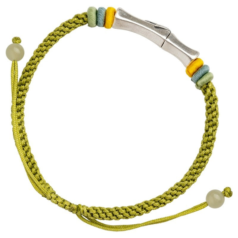 Silver Bamboo Bracelet with Green String product image without background