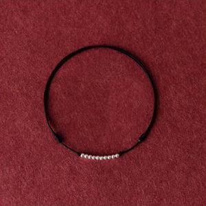 Hand-woven Red String Silver Bead Bracelet detail