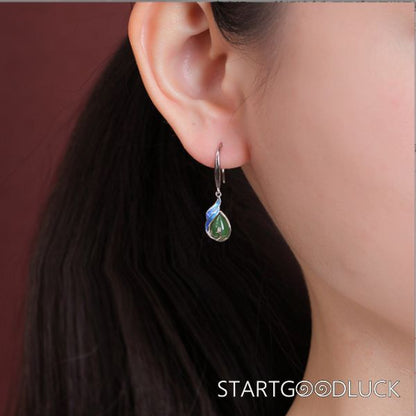 Silver Lotus With Jade Ball Earrings | Chinese Style Goodluck Earrings