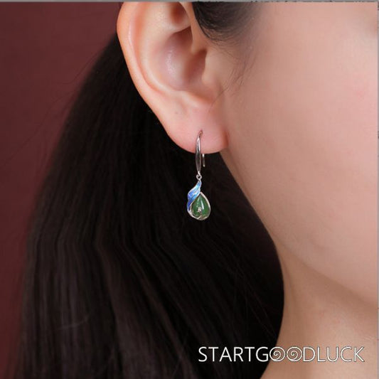 Silver Lotus With Jade Ball Earrings | Chinese Style Goodluck Earrings