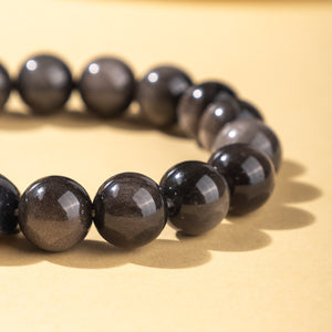 Handmade Silver Obsidian Bracelet with Natural Stone Beads