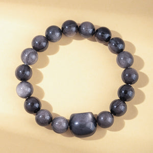 Silver Obsidian Beaded Courage and Strength Bracelet For Men and Women