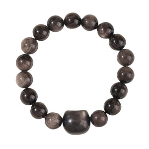 Silver Obsidian Beaded Courage and Strength Bracelet For Men and Women