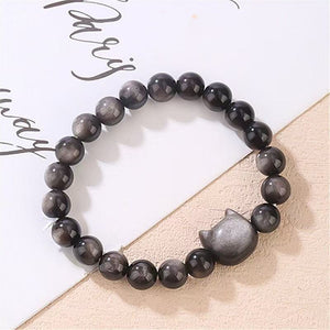 Silver Obsidian Beaded Courage and Strength Bracelet For Men and Women