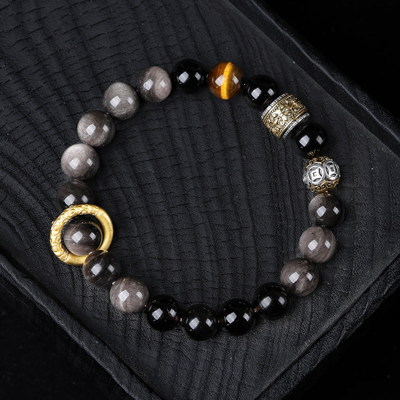 Men’s Silver Obsidian Bracelet for Courage & Strength