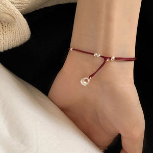 Silver Red Rope Bracelet Women's Woven Hand Rope Year Gift