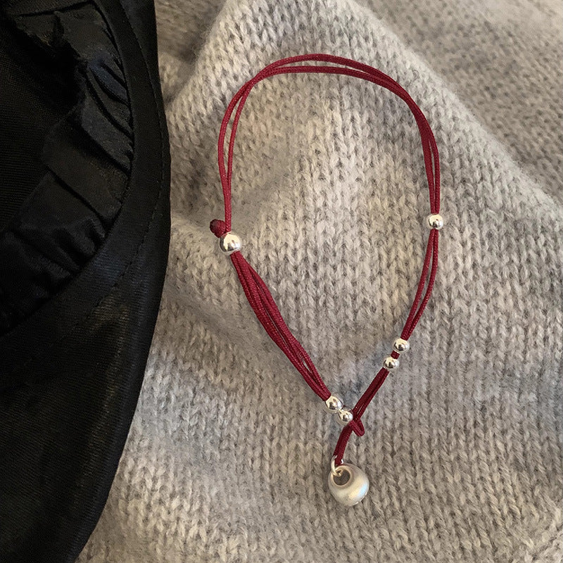 Silver Red Rope Bracelet Women's Woven Hand Rope Year Gift
