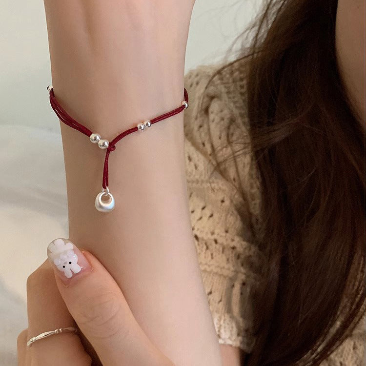 Silver Red Rope Bracelet Women's Woven Hand Rope Year Gift
