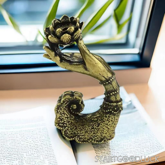 Spiritual Buddha Hand & Lotus Incense Holder - Vintage Brass Zen Decor for Meditation, Yoga & Boho Home | Unique Spiritual Gift for Mindfulness Enthusiasts