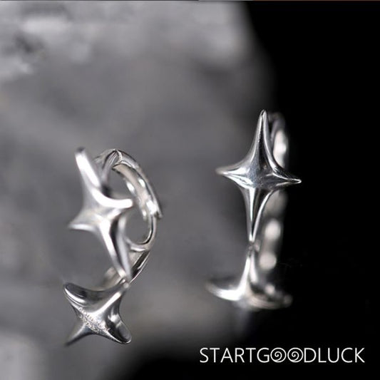 Star Hoop Earrings | Silver Star Huggie Earrings | Simple Outfits Item