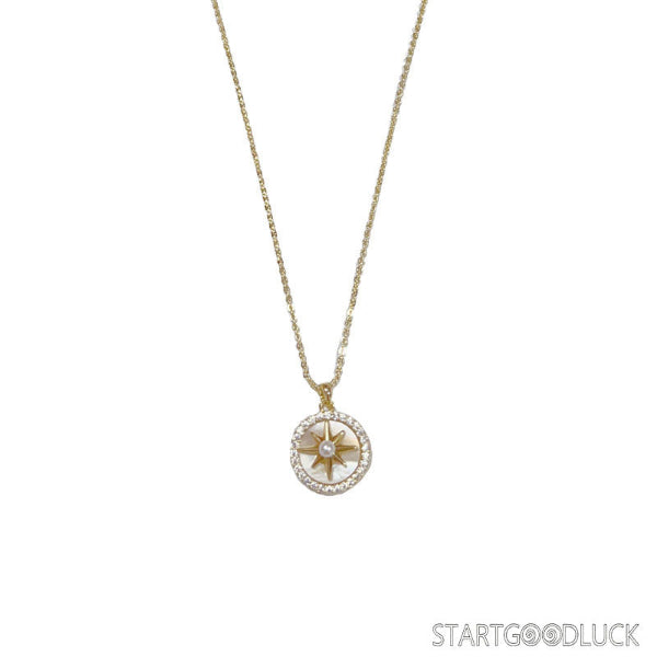 Star necklace - Zircon Inlaid Shell Starburst Necklace in Silver/Gold