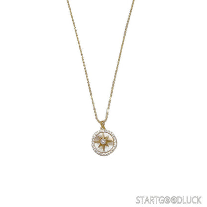 Star necklace - Zircon Inlaid Shell Starburst Necklace in Silver/Gold