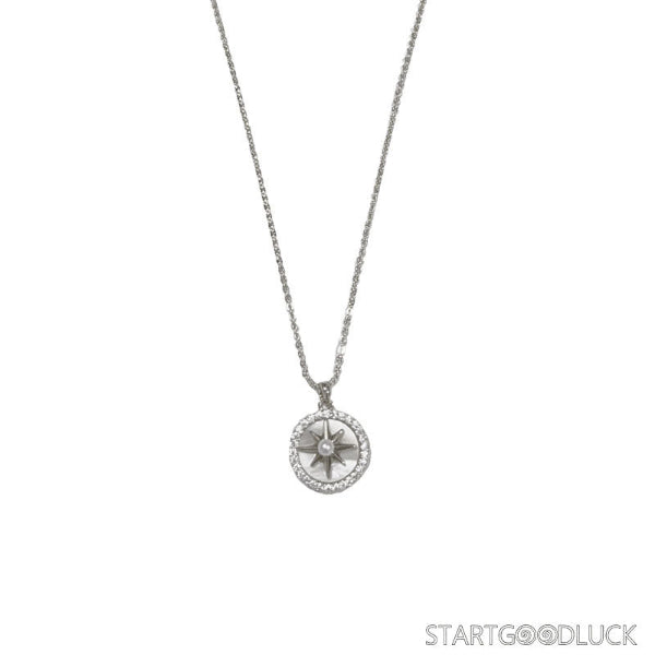 Star necklace - Zircon Inlaid Shell Starburst Necklace in Silver/Gold