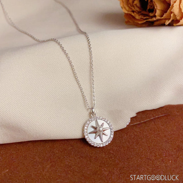 Star necklace - Zircon Inlaid Shell Starburst Necklace in Silver/Gold