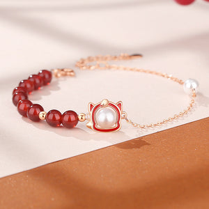 Sterling Silver Red Agate Original Lucky Horse Beaded Peace and Tranquility Bracelet