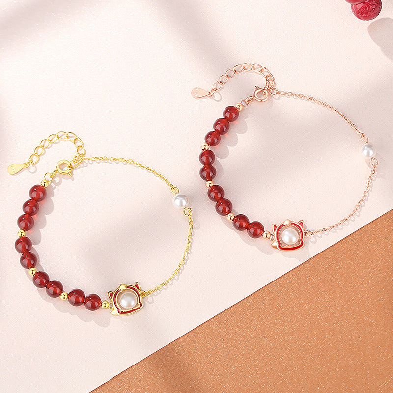 Sterling Silver Red Agate Original Lucky Horse Beaded Peace and Tranquility Bracelet