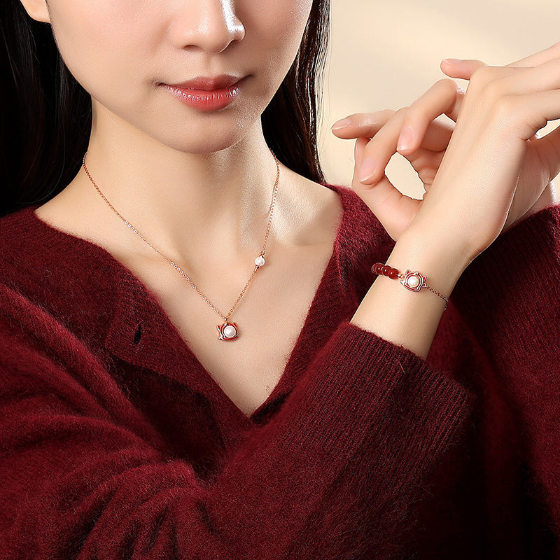 Sterling Silver Red Agate Original Lucky Horse Beaded Peace and Tranquility Bracelet